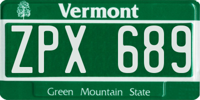 VT license plate ZPX689
