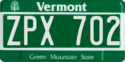VT license plate ZPX702