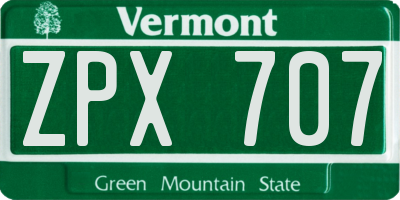 VT license plate ZPX707