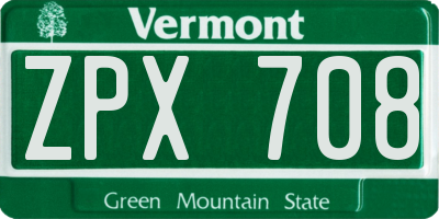 VT license plate ZPX708