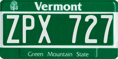 VT license plate ZPX727