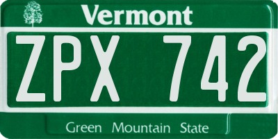 VT license plate ZPX742