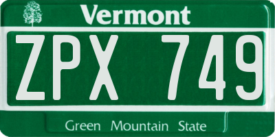VT license plate ZPX749