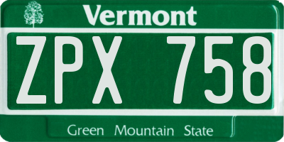 VT license plate ZPX758
