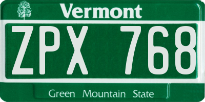 VT license plate ZPX768