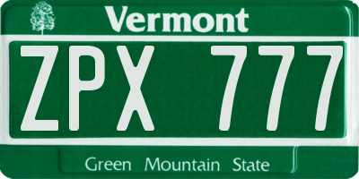 VT license plate ZPX777