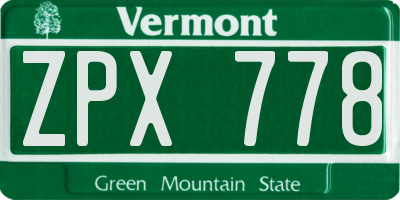 VT license plate ZPX778