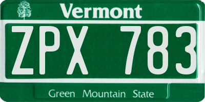 VT license plate ZPX783