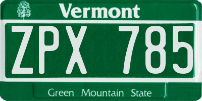 VT license plate ZPX785