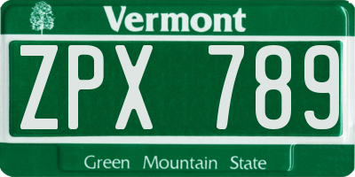 VT license plate ZPX789