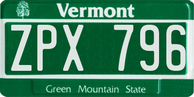 VT license plate ZPX796