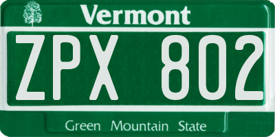 VT license plate ZPX802