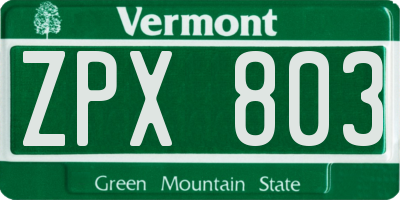VT license plate ZPX803