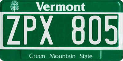 VT license plate ZPX805