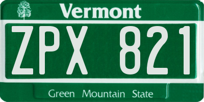 VT license plate ZPX821