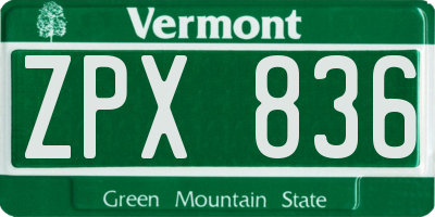 VT license plate ZPX836