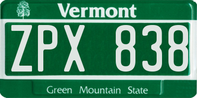 VT license plate ZPX838