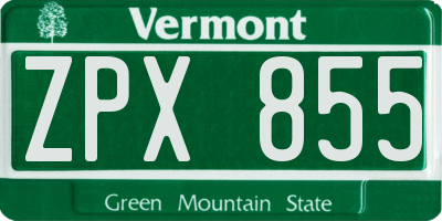 VT license plate ZPX855