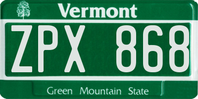 VT license plate ZPX868