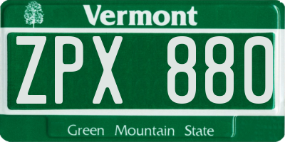 VT license plate ZPX880