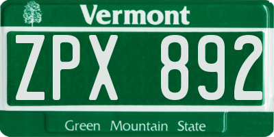 VT license plate ZPX892