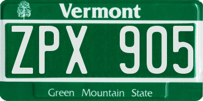 VT license plate ZPX905