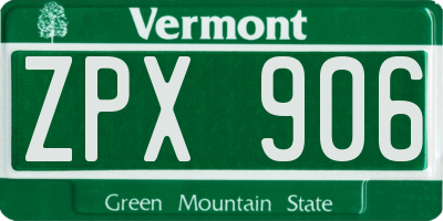 VT license plate ZPX906