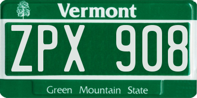 VT license plate ZPX908
