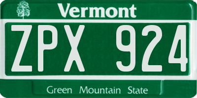 VT license plate ZPX924