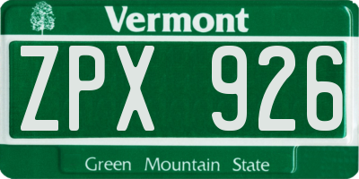 VT license plate ZPX926