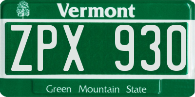 VT license plate ZPX930