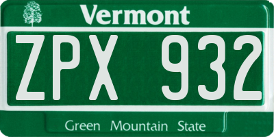 VT license plate ZPX932