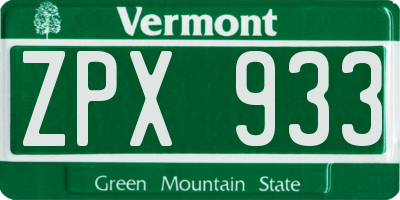 VT license plate ZPX933