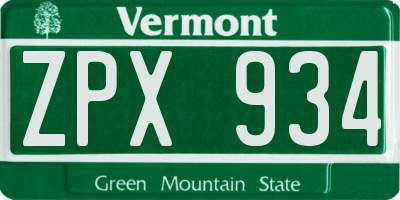 VT license plate ZPX934