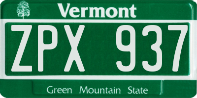 VT license plate ZPX937