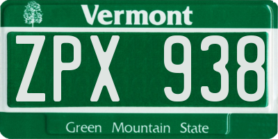 VT license plate ZPX938