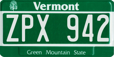 VT license plate ZPX942