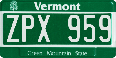 VT license plate ZPX959