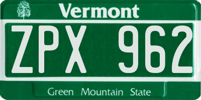 VT license plate ZPX962