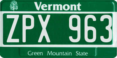 VT license plate ZPX963
