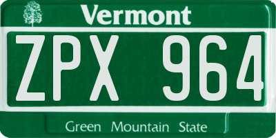 VT license plate ZPX964