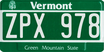 VT license plate ZPX978