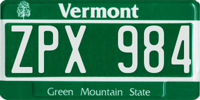 VT license plate ZPX984