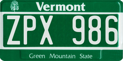 VT license plate ZPX986