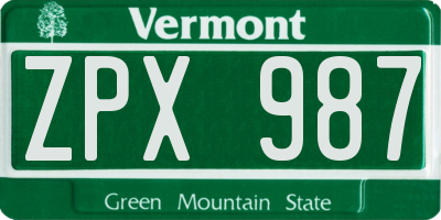 VT license plate ZPX987