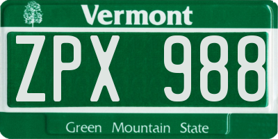 VT license plate ZPX988