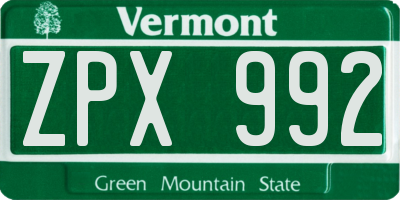 VT license plate ZPX992