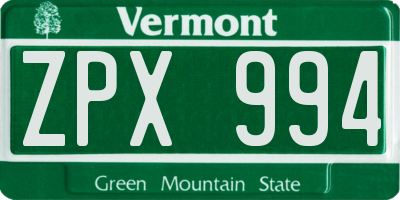 VT license plate ZPX994