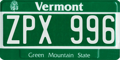 VT license plate ZPX996