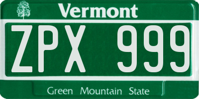VT license plate ZPX999